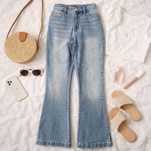 INC Denim Classic Light Blue Flare Jeans with Unique Details